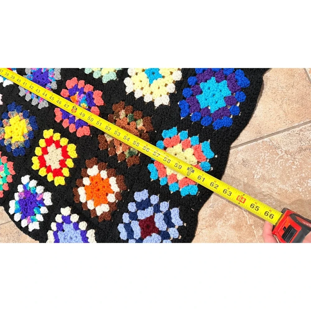 Handmade Crochet Granny Square Afghan Blanket Multicolor Vintage Boho‎ Throw